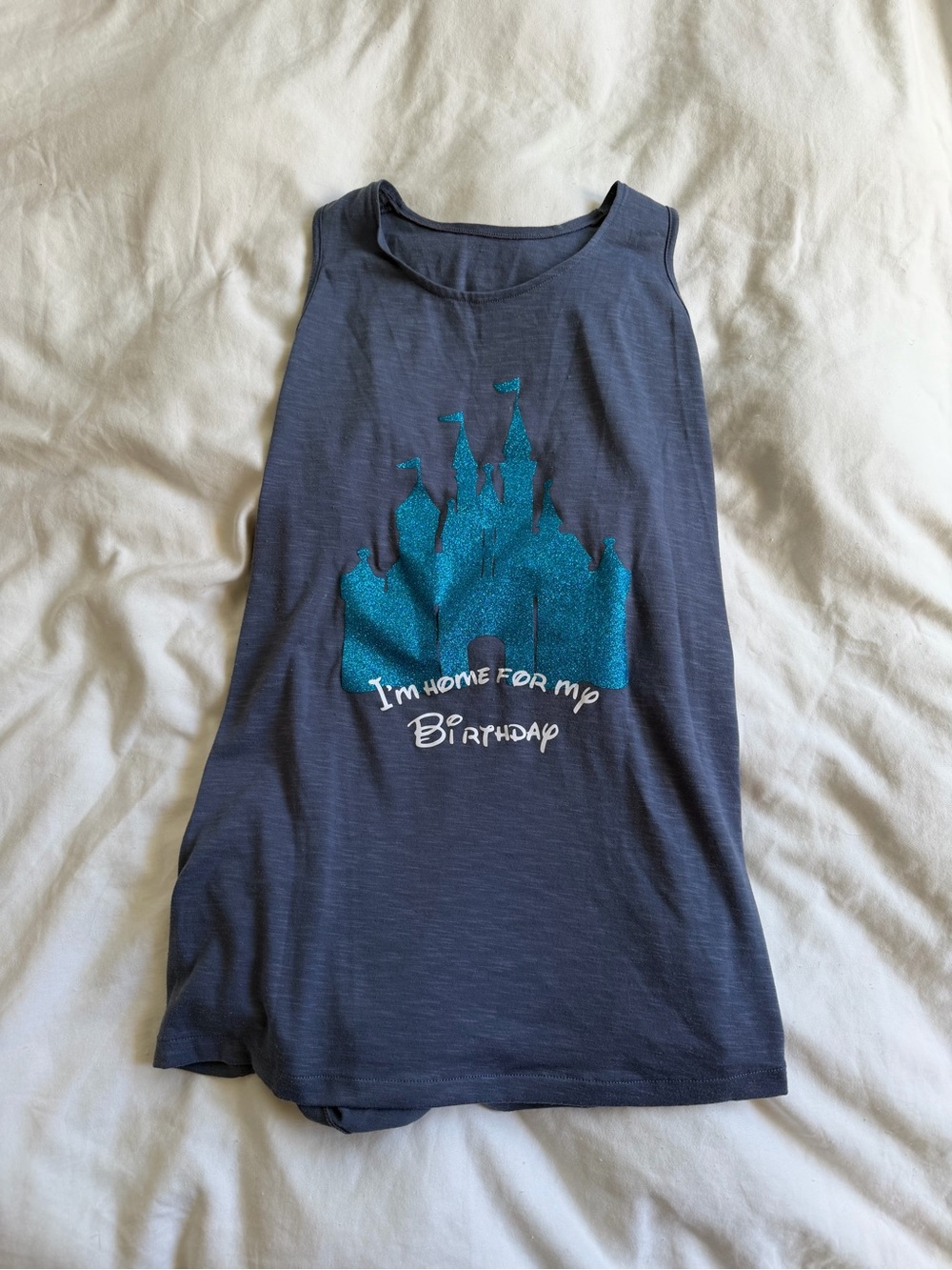 Disney Inspired Navy Blue Glitter Castle Birthday Tank Top